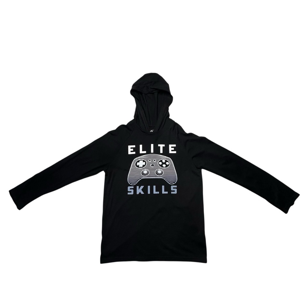 The Children's Place Boy's Hooded Black/White Elite Skills Long Sleeve Tee Sz L